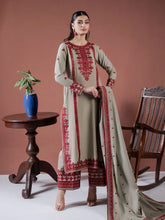 ASIM JOFA - 3PC DHANAK EMBROIDERED SHIRT WITH DHANAK EMBROIDERED SHAWL AND TROUSER - HZG2409